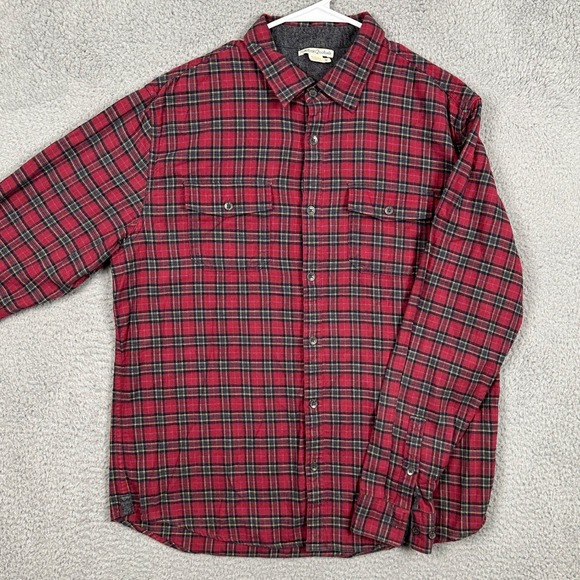Carbon2Cobalt Shirt Flannel Button Up Mens Medium Red Plaid Pocket Casual Cotton